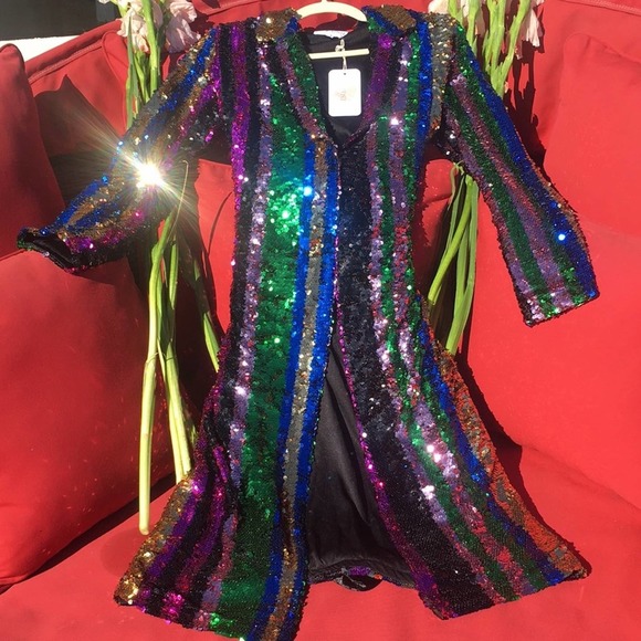 L'ATISTE Jackets & Blazers - L’ATISTE Duster Robe Dress Jacket Sequin Rainbow